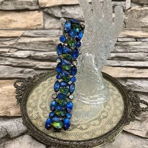 Vintage Signed Kramer NY Watermelon Givre Vitrail Art Glass Rhinestone Bracelet